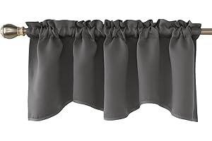 Deconovo Grey Valances for Windows, Scalloped Window Valances for Bathroom, Living Room, Short Valance Curtains (42x18 Inch, Light Grey, 1 Drape)