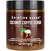 Keratine Queen Face &amp; Body Scrub, Coconut Coffee (10.58 oz) &ndash; Exfoliating &amp; Moisturizing Blend with Premium Coffee Grounds and Coconut Oil for Smooth, Radiant Skin
