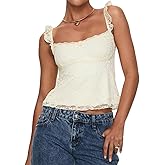 Women Y2k Lace Trim Tank Tops Teen Girl Fairycore Sleeveless Solid Going Out Streetwear Summer Crop Camisole