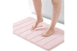 ROSMARUS Memory Foam Bath Mat 17” x 24”, Water Absorbent Shower Mat, Thick Bath Rugs for Bathroom Non Slip with PVC Backing, Ultra Soft Bathroom Rugs for Bathroom Floor & Tub, Pink