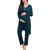 SWOMOG Maternity Nursing Pajamas Sets 3 PCS Women Postpartum Pajama Breastfeeding 3 in 1 Labor Delivery Button Pregnancy Pjs