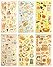 CL003-SWEET - Clear Gold Metallic Foil Sticker - 6 Different Sheets Decorative Craft Scrapbooking Sticker Set with Food Fruit and Dessert Boutique Themed Ornate Stickers