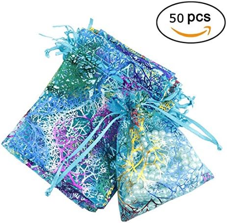 Drawstring Gift Bags Coralline Organza Pouch for Candy Chocolate Jewelry 2.7"x3.5" 50pcs Blue