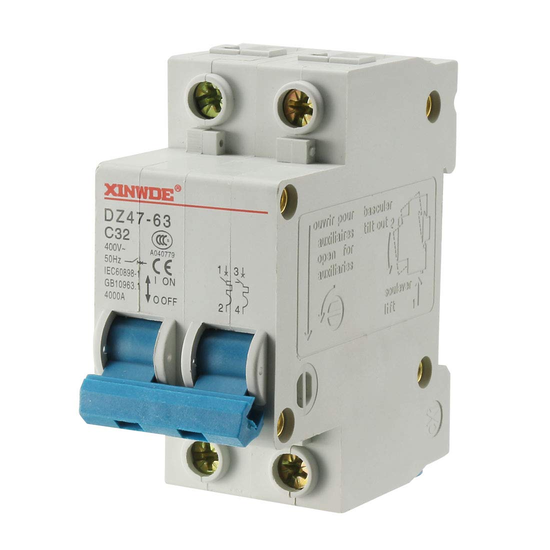 sourcing map 2 Poles 32A 400V Low-voltage Miniature Circuit Breaker Din Rail Mount DZ47-63 C32