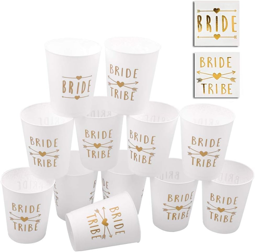 POAO 12 pack of Bride and Bride Tribe Party Cups, Bachelorette Party Cups, Bachelorette Party Decorations Perfect For Weddings Bridal Showers and Engagements (16oz)