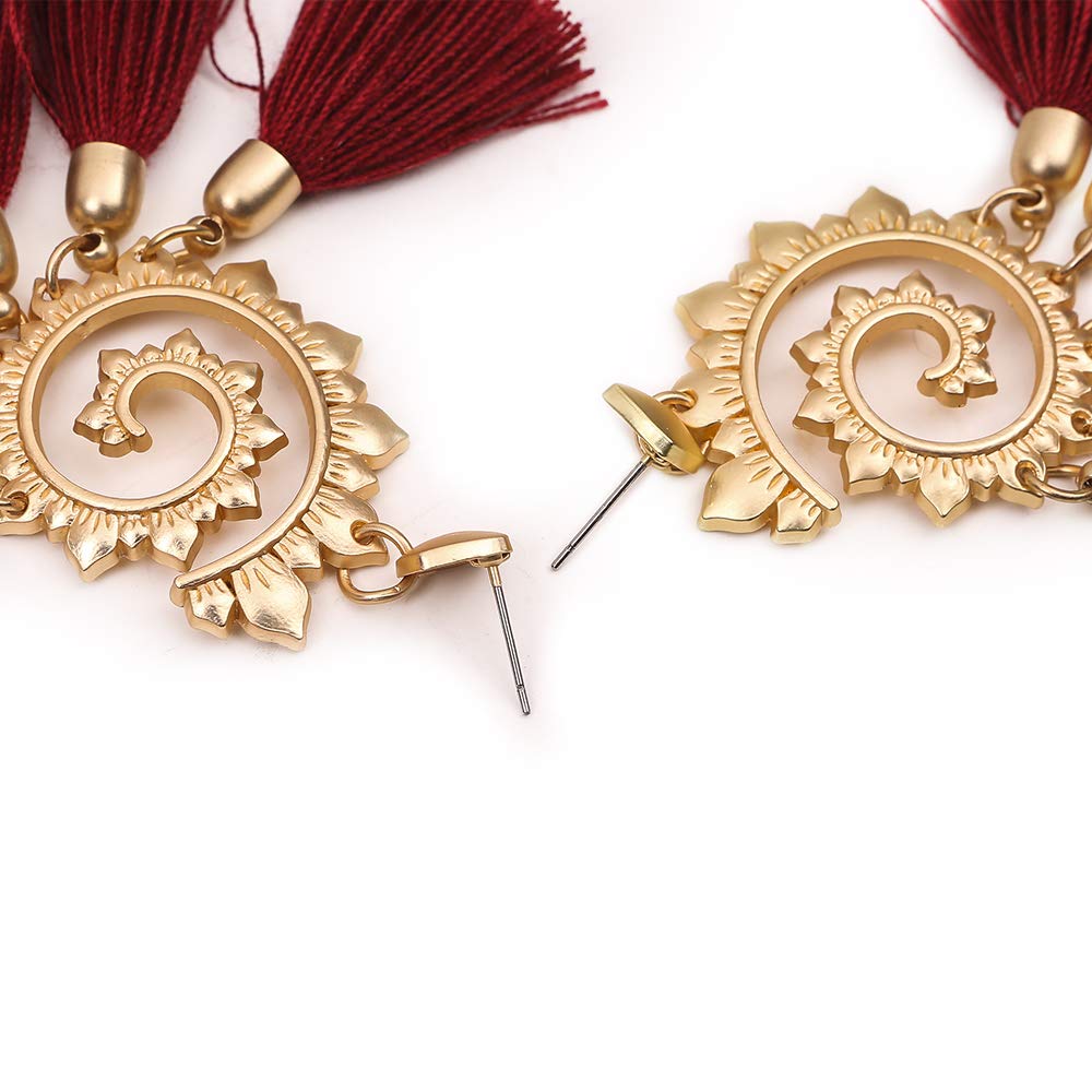 MVCOLEDY Women\'s Tassels Dangle Earrings Handmade Colorful Layered Tassel Elegant Jewellery Bohemian Style Ethnic Eardrop Drop Tiered Tassel Druzy Stud Earrings Women Gifts (Burgundy)