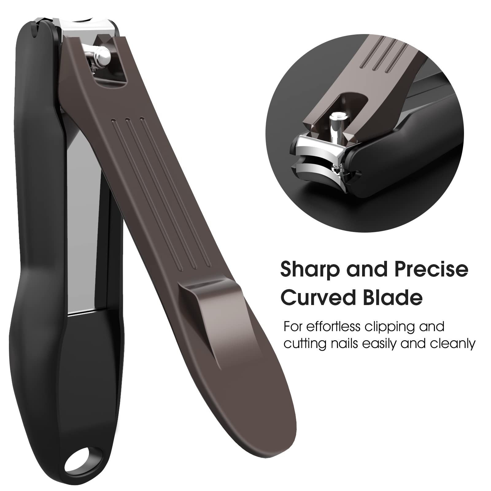 GLAMFIELDS Nail Clippers with No Splash Storage Box, Large Fingernail Toenail Clipper Detachable Easy Clean Nail Cutter Trimmer with Nail Files for Men & Women, Leather Case Packed(Black -1Pack) - Image 3