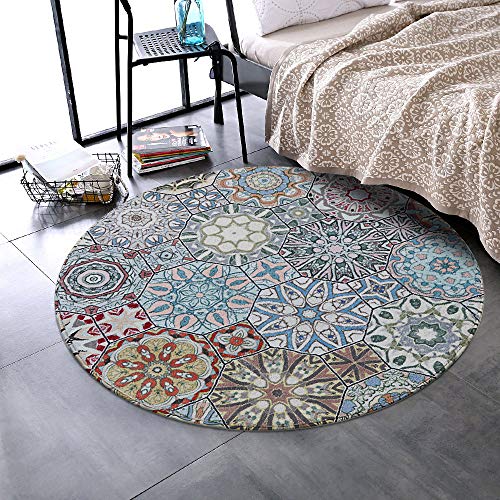 LEEVAN Round Wool Area Rug Traditional Throw Runner Rug Non-Slip Backing Soft Wool Floor Carpet for Sofa Living Room Bedroom Modern Accent Home Decor