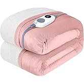 Westinghouse Heated Blanket Throw, Soft Flannel to Sherpa Electric Blanket with 10 Heating Levels, 12 Hours Auto Off, Fast Heating, Machine Washable, 50x60 Inch, Pink