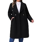 Agnes Orinda Plus Size Peacoat Overcoat for Women Classic Notch Big Lapel Double Breasted Mid-Long Trench Coat