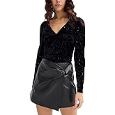 Women's Long Sleeve Velvet Sequin V Neck Slim Top Cocktail Dinner Party Blouse