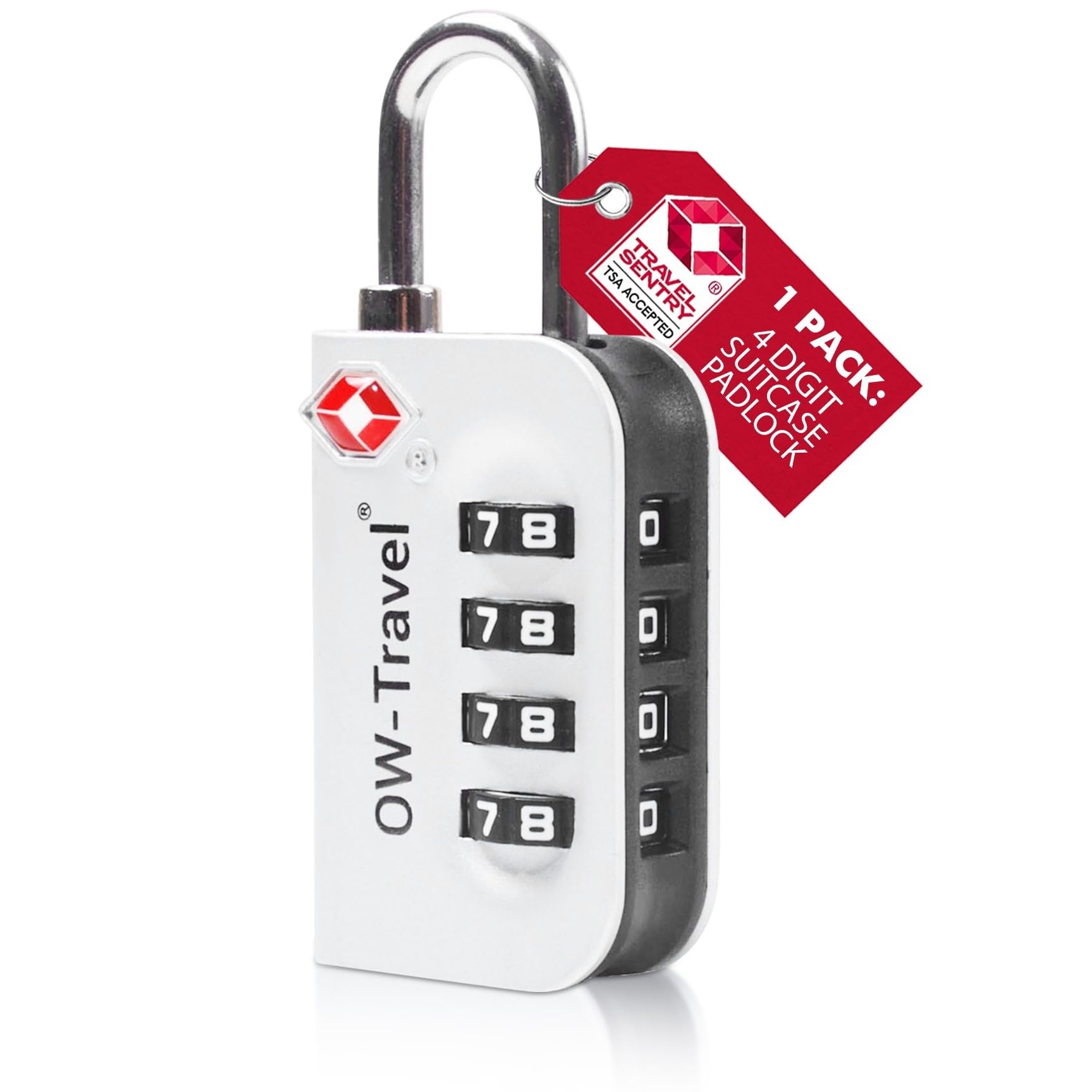 OW-Travel TSA Approved Luggage Locks Suitcase Locks (1 Pack Silver) 4 Digit Security Suitcase Padlock. Travel Bag Combination Luggage Padlocks for Suitcases. TSA Travel Lock for Bags and Cases