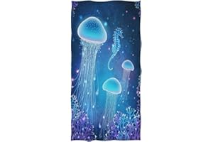 Naanle Magic Underwater Gleamy Jellyfish Printed Luxury Soft Highly Absorbent Large Decorative Hand Towels Multipurpose for Bathroom, Hotel, Gym and Spa (16 x 30 Inches,Blue)