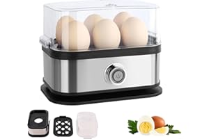 Egg Cooker Electric, Stainless Steel Rapid Egg Cooker 6 Eggs Capacity With Dry Burn Protection for Soft Hard, Medium, Hard Bo