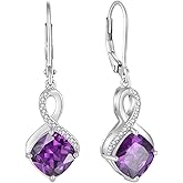 FJ Princess Cut Dangle Drop Earrings 925 Sterling Silver Infinity Leverback Earrings Birthstone Jewelry Gifts for Women