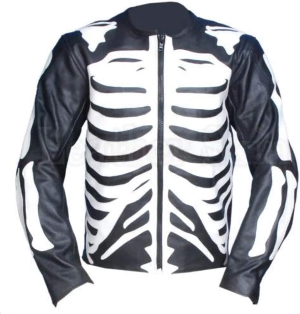 fashiopros Black Skeleton Biker Leather Jacket at Amazon Men’s Clothing