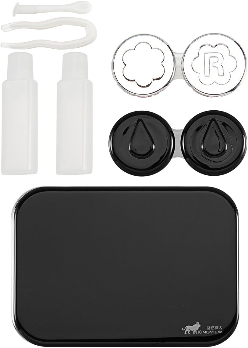 SameBday Cute Contact Lens Case Travel Kit Holder With Mirror （Black）
