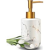 Gold Ceramic Soap Dispenser with Marble Pattern - Liquid Hand Soap Dispenser Pump Bottle (White)