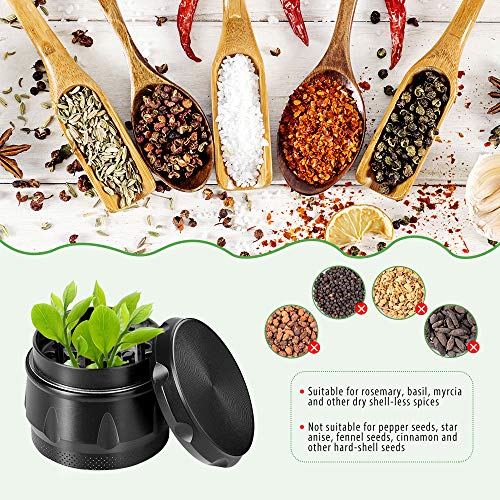 iRainy G2 Pro 2.3 Inch Spice Herb Grinder 4 Pieces with Pollen Catcher (Black)