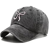 Agturber Bow-Tie Baseball Cap for Women Vintage Washed Cotton Adjustable Distressed Embroidered Dad Hat