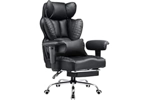 COMHOMA Big and Tall Office Chair 400LBS Wide Ergonomic Gaming Chair with Deluxe Embossing Designed Leather with Foot Rest,150°Reclining Adjustable Armrests Pocket Spring Back Support and Pillow
