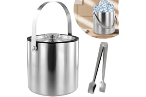 Abizarch Ice Bucket with Lid Strainer Tong, 2QT Double Walled Stainless Steel Insulated Ice Bucket Container, Good Sealing Ic