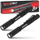 GearLight S100 LED Pocket Pen Light- 2 Small, Compact Flashlights with Clip for Tight Spaces, Police Inspection, Nurses &amp; Medical Use - White Light - 2 Pack, (S100 Pen Light)