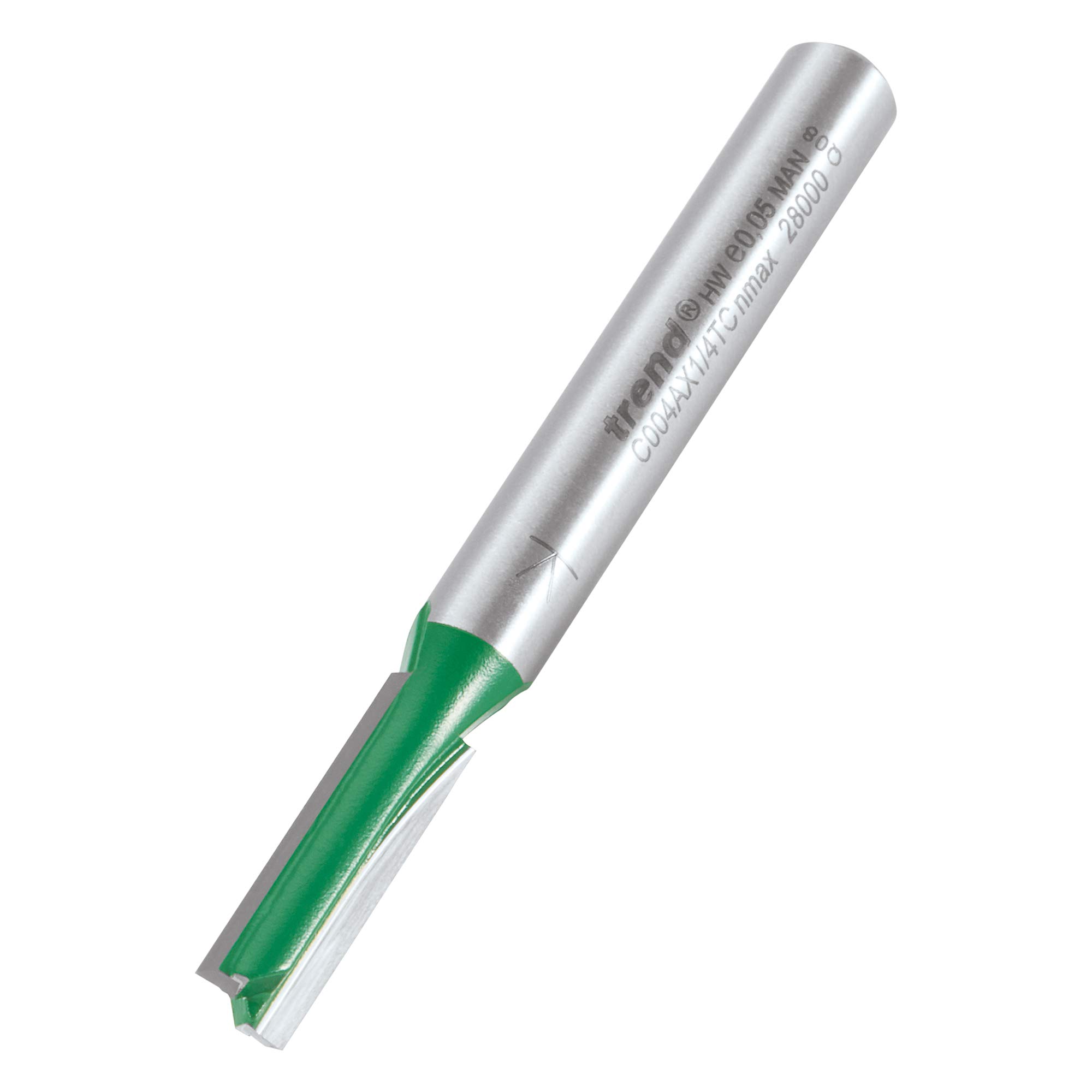 Trend CraftPro Straight Two Flute Router Cutter, 1/4 Inch Shank, 5.5mm Cut Diameter & 19mm Cut Length, Tungsten Carbide Tipped, C004AX1/4TC