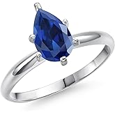 Gem Stone King 14K White Gold Pear Shape 9X6MM Gemstone Birthstone Solitaire Engagement Ring | Wedding Anniversary Promise Gold Ring For Women | Available In Size 5, 6, 7, 8, 9