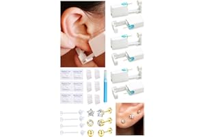 KRFY Ear Piercing Kit Sets, Disposable Stainless Steel Ear Piercing Gun with Preloaded Stud Earrings for Women, Self Pierce Studs Kit Tool, Flat Back Hoop Earrings Cartilage Jewelry Gold Plated/Silver
