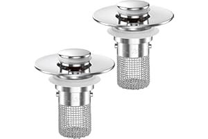 TOPMEIUP 2PCS Sink Stopper Hair Catcher, Pop-up Sink Drain Strainer with Removable Stainless Steel Strainer Basket Hair Catcher, Bathroom Sink Strainer for Bathroom Sink Stopper Replacement