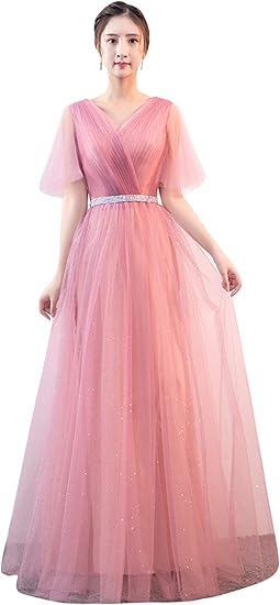 Amazon 発表会演奏会 結婚式 パーティードレス 二次会衣装 プリンセスロング 袖あり 優雅 ブライズメイドウェディングドレス Xxxl ピンク イブニングドレス 通販