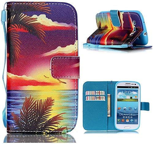 Galaxy S3 Case,S3 Case,S3 leather Case,S3 Wallet Case,S3 Handba,Tribe-Tiger Sunrise Beach Pattern Premium Leather Purse Wallet Handbag Kickstand Case Cover For Samsung Galaxy S3 i9300