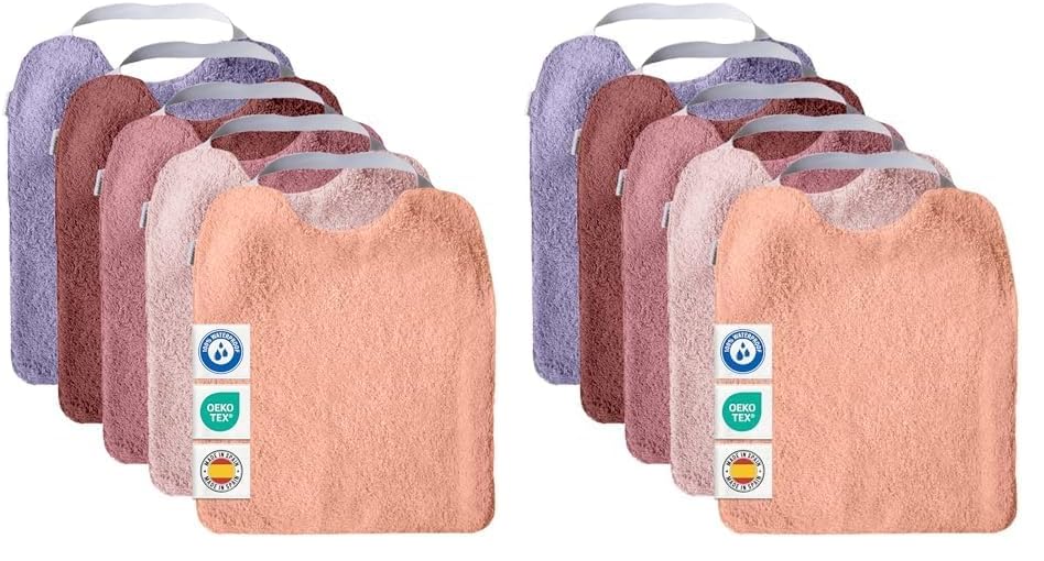 MIMUSELINA Set of 5 Waterproof Baby Bibs for BLW in Terry Cotton | Premium OEKO-TEX® Cotton | Baby Weaning Bib Set | Large Nursery Bibs with Elastic Neck | Handmade in Spain | Lavanda