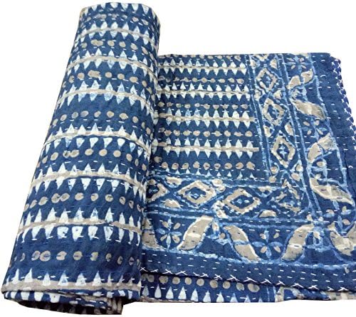Kantha Quilt, Kantha Blanket, Bed Cover, Twin Size Kantha bedspread, BAtik print Bedding Size 60x90 Inche