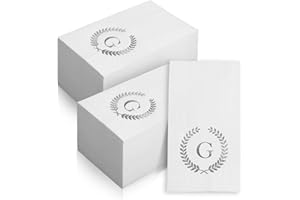 DATYIIHA 200 Pack Monogrammed Disposable Napkins Silver Foil Letter G Guest Napkins Initial Disposable Hand Paper Towels for Wedding Engagement Baby Shower Party Home Kitchen Bathroom Dinner Decorative Towels
