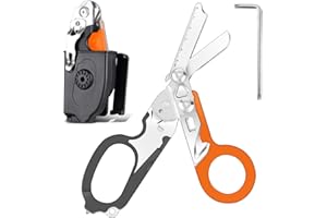 BEHEN BAHEN Trauma Shears, 6-in-1 Multi-function Foldable Emergency Shears With Compatible Holster, Outdoor Camping Rescue Tools (Black/Orange)