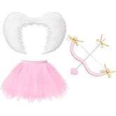 Haysandy 4 Pieces Valentines Cupid Costume Women Cupid Accessory Set, Valentine Cosplay Bow and Arrow Tutu Skirt Wings Adult