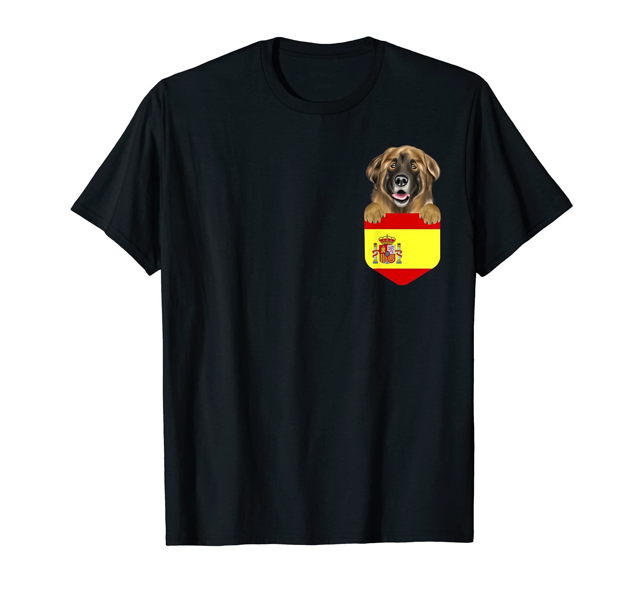 Spain Flag Leonberger Dog In Pocket T-Shirt