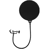 Aokeo Professional Microphone Pop Filter Mask Shield, Dual Layered Wind Pop Screen With A Flexible 360° Gooseneck Clip Stabilizing Arm For Awesome Premium Recordings, Broadcasting, Streaming, Singing