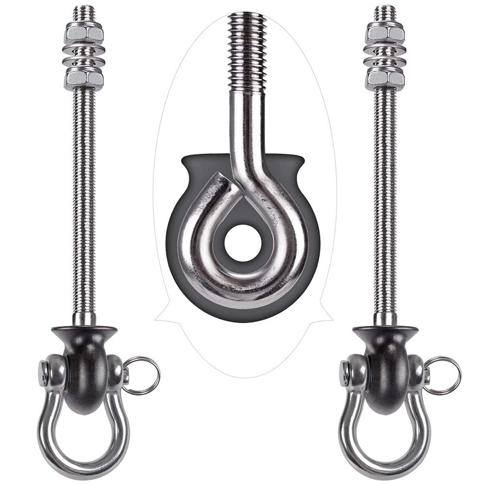 BeneLabel 2pcs Swing Hanger, 245mm Heavy Duty Hammock Hook M10 Hanging Chair Screw Eye Bolt Swivel Ceiling/Beam Mounting Bracket Kit for Yoga Rope/Aerial Hoop/Punching Bag/Sandbag, 1500lbs
