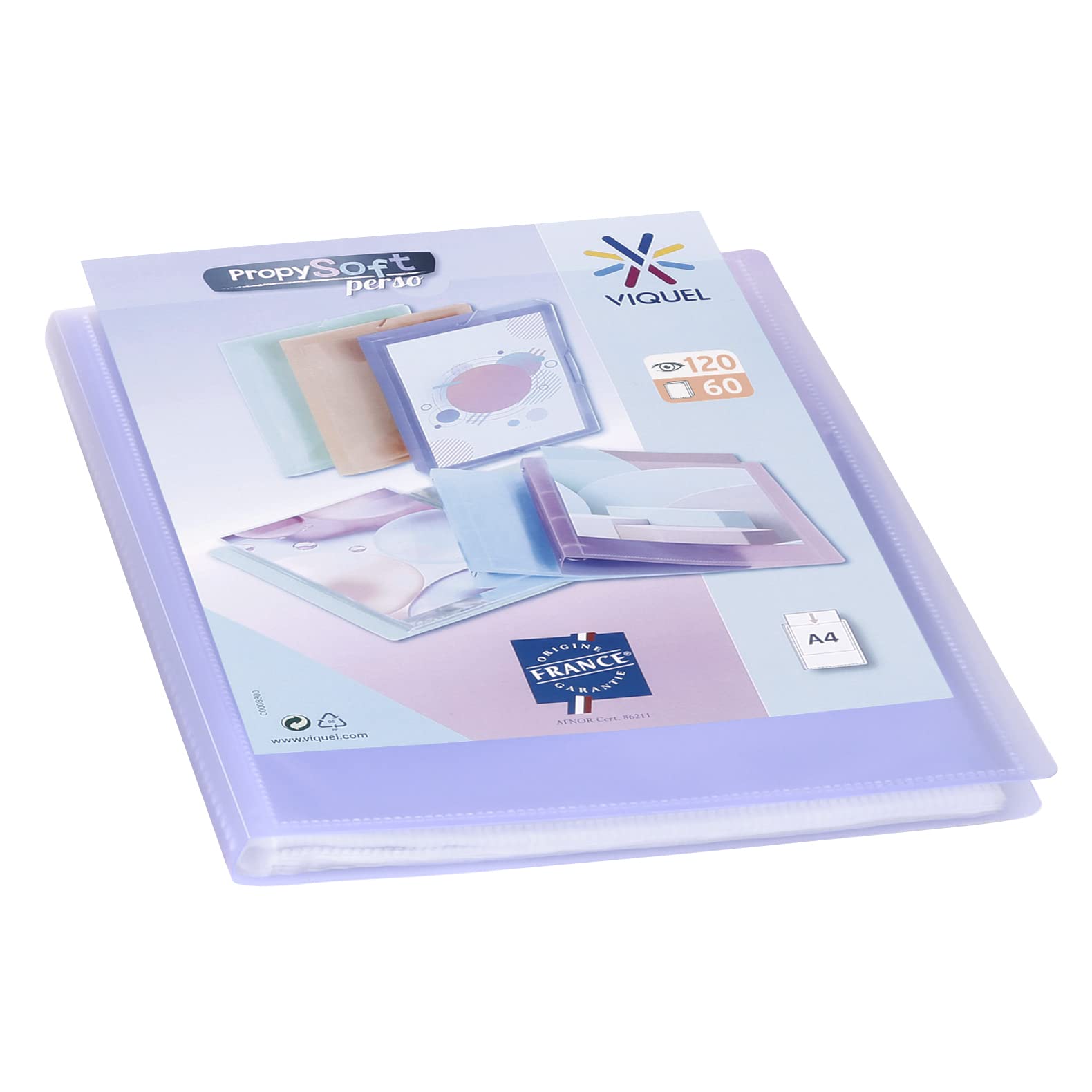 Viquel Propysoft A4 Document Cover, 120 Views (60 Pockets), Transparent and Smooth Pockets, Translucent Purple, Plastic, 1 piece, Custom Style, 0.42 kg, A4 Format, Max Input Sheet Capacity 60
