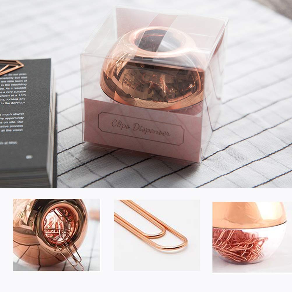 Rose Gold Paper Clips ，Light Luxury Fashion 100 pcs Paper Clips Holder 28mm in Magnetic Lid Acrylic Paper Clip Holder for Office Decor Desk Accessories