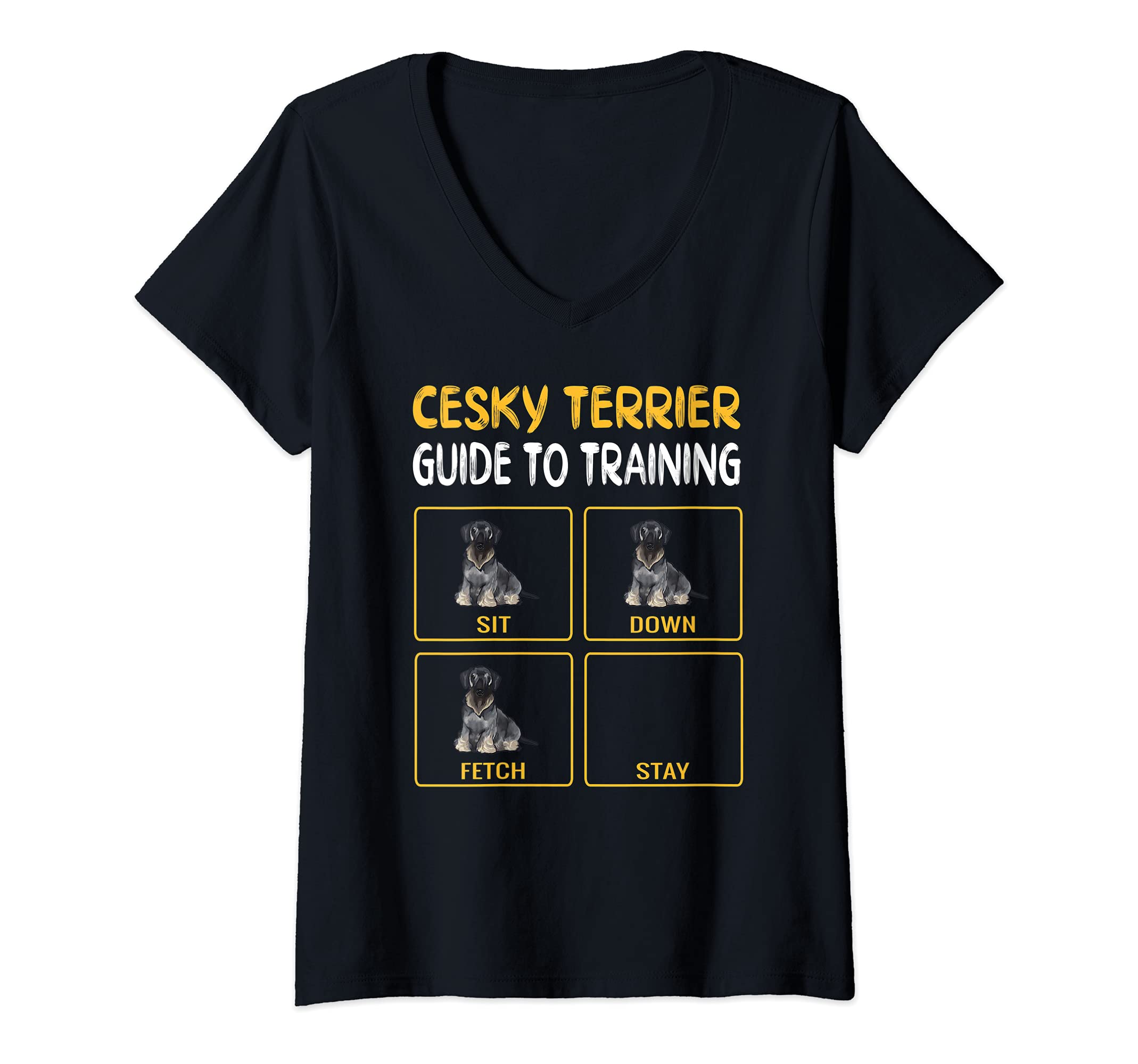 Womens Funny Cesky Terrier Guide To Training Dog Obedience V-Neck T-Shirt