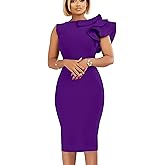 VASAUGE Women's Elegant Formal Bodycon Ruffle Sleeveless Midi Cocktail Party Dress