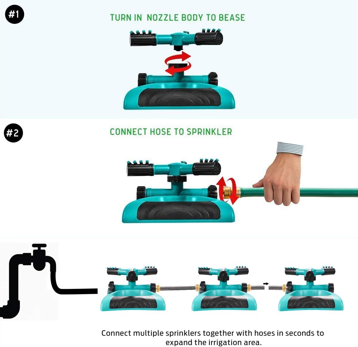 Gesentur Garden Sprinkler, Lawn Irrigation System 360 Degree Rotating, 3 Adjustable Arm and Nozzle Water Sprayer, Automatic Water Sprinklers… : Garden & Outdoor