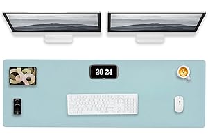 RHONZHAO Desk Pad Protector Office Desk Mat, Non-Slip Large Mouse Pad, Waterproof Desk Blotter Protector, Desk Pad for Keyboard and Mouse Writing Mat for Office and Home (Blue, 47"x17")