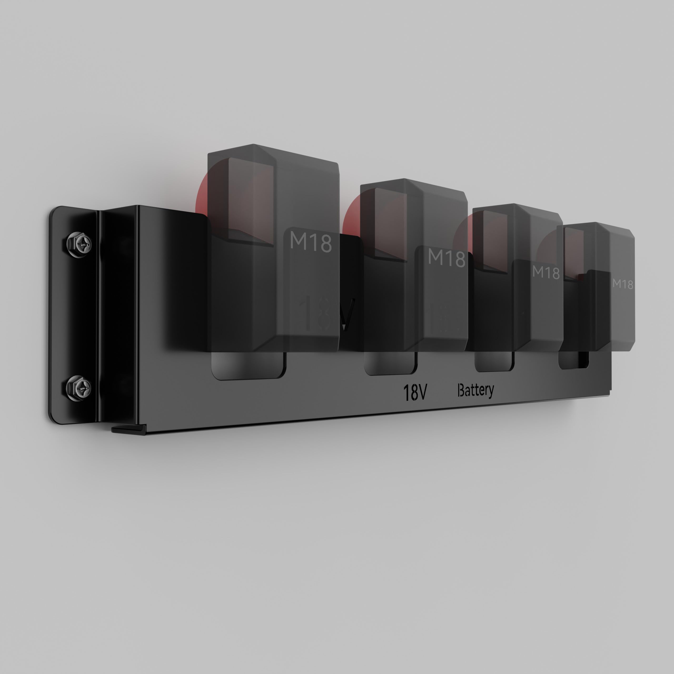 Photo 1 of Herbert-fty Metal Battery Holder for Milwaukee M18 & Dewalt 18V/20V,Durable Battery Wall Mount Rack for M18 18V Battery,Battery Storage with 4 Slots,Battery Mount Organizer for M18 18V,Black