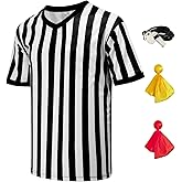 VKT 4Pcs Referee Shirt Men V-Neck Official Ref Jersey Kit for Basketball Football Soccer Halloween Costume Flag Whistle