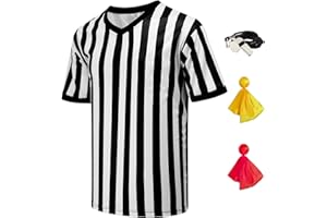VKT 4Pcs Referee Shirt Men V-Neck Official Ref Jersey Kit for Basketball Football Soccer Halloween Costume Flag Whistle